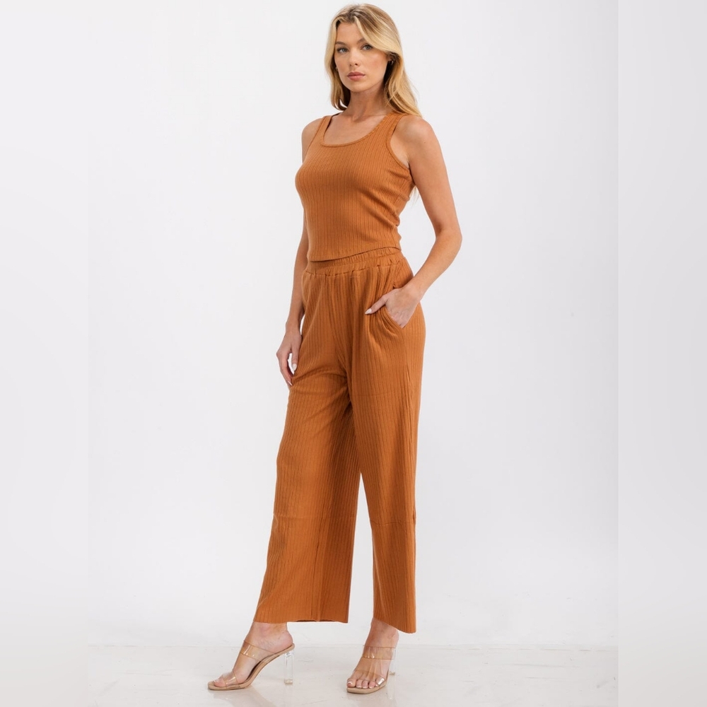 SALE! 013. SLEEVELESS TANK TOP & ELASTIC WAIST PANTS RIBBED 2PC SET